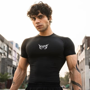 mens <b>compression</b> <b>shirt</b> gym fitness athletic wear quick dry stretch fabric training workout tee custom logo supplier - Product Image 6