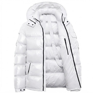 2026 Trending Pearl <b>White</b> Shiny Nylon Puffer <b>Jacket</b> Women <b>Men</b> Winter Thick Hooded Down Parka Coat Custom Logo OEM ODM Manufactur - Product Image 1