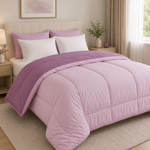 250 GSM Plum Lilac Reversible Dual Tone Microfiber Comforter | Lightweight All Season <b>Bedding</b> <b>Quilt</b> for Home Bedroom Daily Usage - Product Image 1