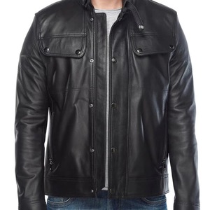 Blouson Moto Homme Noir en Cuir Véritable Coupe-Vent Écologique avec Fermeture Éclair, Col Montant et Manches Classiques – Vêtement d'Extérieur Hiver - Product Image 6