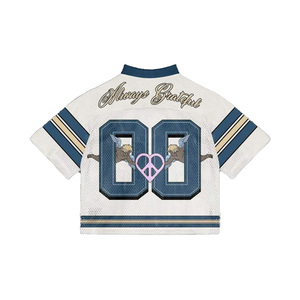 Custom Sublimated Mesh American Football Jersey V-Neck Short Sleeve Breathable Unisex Adult Oversized Cropped Design Heart - Product Image 2