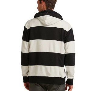 Sudadera con Capucha a Rayas Blancas y Negras para Hombre, Sudadera con Capucha de Algodón French Terry, Estilo Rugby, Streetwear, Oversize - Product Image 2