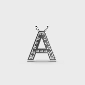 Custom Unique Design Rhodium Plated Silver Alphabet Pendant with Claw Setting Hip Hop Style Men's Necklace Without Chain - Product Image 4