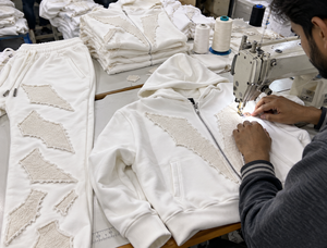 <b>White</b> Tracksuit Hoodie <b>Jogger</b> Pants Geometric Applique Streetwear Unisex Adult Autumn Full Length Zipper Front Pockets Custom - Product Image 5