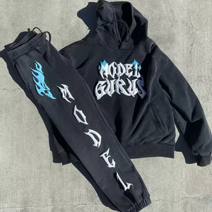 Proveedor de Fábrica OEM de Conjuntos Deportivos con Efecto Ácido, Sudadera con Capucha y Pantalones Deportivos de Algodón Lavado para Producción en Masa - Product Image 2