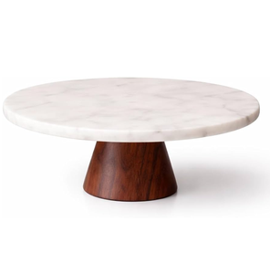 Round Wood & <b>Marble</b> <b>Cake</b> <b>Stand</b> Buffet Dessert <b>Stand</b> Grey Stone Crafts Fruit Display <b>Stand</b> for Kitchen Entry Way Decoration - Product Image 2