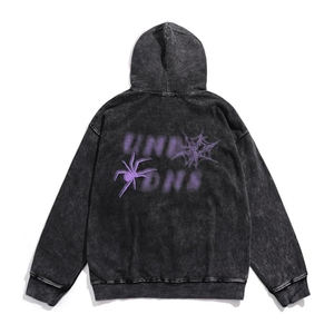 Sweat à capuche personnalisé Streetwear brodé de strass, coupe classique, en polaire épaisse, effet délavé vintage - Product Image 4