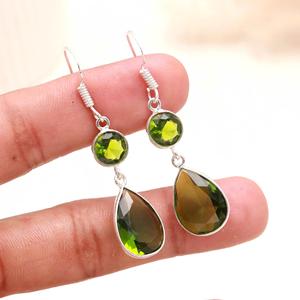 Pendientes de Peridoto de Lujo, Pendientes Colgantes en Forma de Pera de Plata de Ley 925 para Mujer - Product Image 3