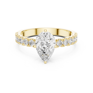 Bague de fiançailles solitaire en or jaune avec diamant de laboratoire taille poire et pavé, pour femme - Product Image 2
