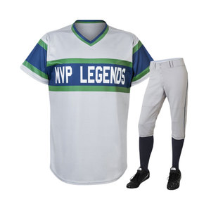Custom <b>White</b>, Blue & Green Baseball Uniform Set – V-Neck Jersey & <b>White</b> <b>Pants</b>, OEM ODM Manufacturer - Product Image 1