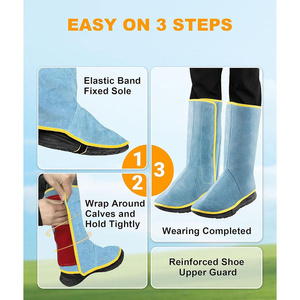 Cowhide Split Leather Welding Leg <b>Chaps</b> Shoes Cover Shin Gaiters CE Certified <b>Waterproof</b> Anti-Static Fireproof 500-1000C SAFETY - Product Image 5