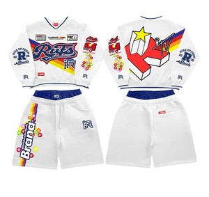 Ensemble survêtement décontracté deux pièces en molleton de coton, sweat-shirt et short surdimensionnés personnalisés 2026, style streetwear - Product Image 3