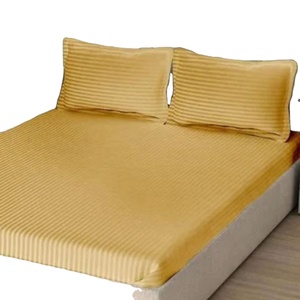 Drap de lit imprimé à rayures en satin de coton 400 Tc - Product Image 1