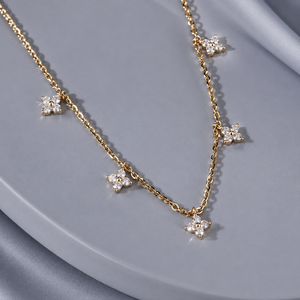 Collier floral en or jaune 14 carats avec diamant rond brillant de laboratoire, fabrication OEM ODM, bijoux fins pour femmes - Product Image 1