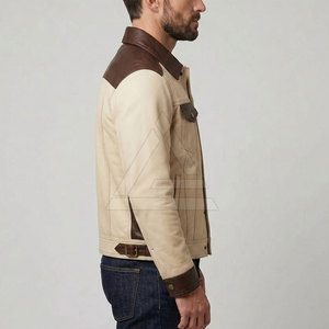 Modern <b>Men</b> Leather Trucker <b>Jacket</b> Zip Front Casual Outerwear With <b>Utility</b> Pockets And Structured Shoulder Details - Product Image 5