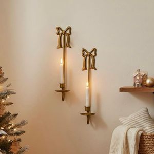 Metal Wall-Mounted Candle Sconce <b>Holders</b> Gold Finish Modern <b>Bow</b> Design Christmas Home Decoration Handmade Durable - Product Image 3