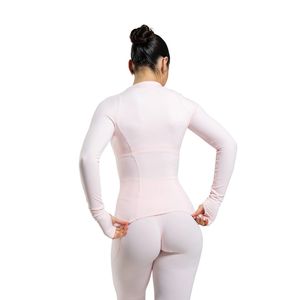 Women's Light Pink Full Zip Training Jacket with <b>Thumb</b> Holes Long Sleeve Breathable Stretch Yoga Fitness Running Sports Jacket - Product Image 6