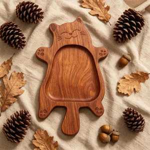 Plateau de rangement et décoratif jetable en bois naturel gravé en forme d'animaux mignons pour salon, chambre et entrée - Product Image 2