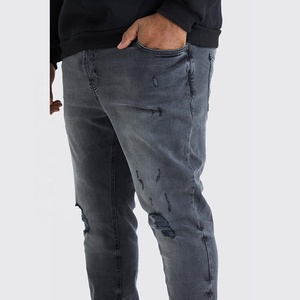 Direct d'usine personnalisé hommes mi coton Denim jean pantalon droit Vintage poussière surdimensionné conception en détresse haute rue Look - Product Image 3
