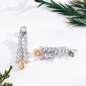 Pendientes Largos de Lujo con Diamantes Cultivados en Laboratorio, Corte Marquesa Ovalado en Amarillo Canario, Diseño de Espiga, para Novias, Aniversarios y Fiestas, Joyería Fina - Product Image 4