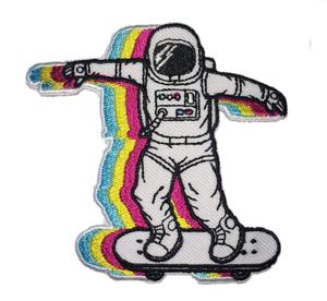 Astronaut Skateboarding <b>Patch</b> Embroidered Rainbow Design <b>Sew</b>-<b>On</b> Iron-<b>On</b> Applique Irregular Shape Decorative Embroidered <b>Patch</b> - Product Image 1