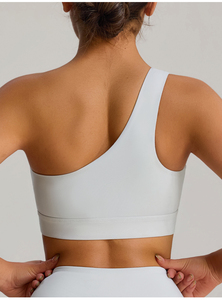 Soutien-gorge de sport asymétrique à une épaule pour femme, couleur unie, maintien moyen, haut de yoga athlétique, soutien-gorge de fitness - Product Image 4