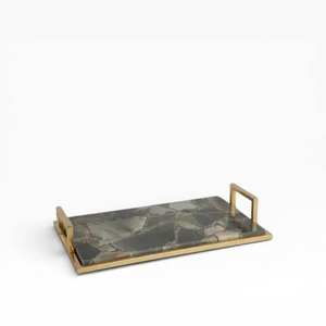 Plateau de service classique de luxe en bois de forme irrégulière finition noyer avec poignée dorée pour la maison, les mariages, les hôtels, les tables, les fruits, les aliments, Diwali - Product Image 6