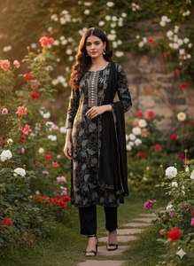 Conjunto Premium de Kurta y Pantalón de Rayón Indio con Dupatta de Georgette Suave, Ropa Étnica al por Mayor - Product Image 4