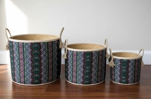 Handmade Decorative Woven Storage <b>Basket</b> Set Eco Friendly Laundry <b>Hamper</b> with Rope Handle for Home Organization and Decor - Product Image 6
