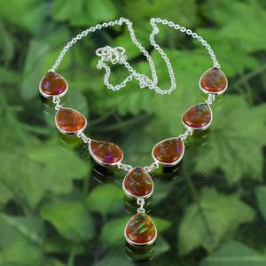 Collier pendentif en argent sterling plaqué or fait main avec opale de feu orange en forme de goutte pour femme, cadeau de fiançailles ou d'anniversaire - Product Image 3