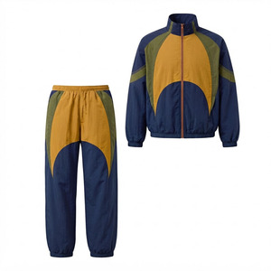 Custom Logo Unisex <b>Retro</b> Color Block <b>Tracksuit</b> 2 Piece Full Zip Jacket Jogger Pants Private Label Manufacturer - Product Image 1