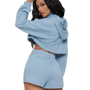 Conjunto de 2 Piezas de Sudadera con Capucha y Pantalones Cortos para Mujer, Conjuntos Combinados de Algodón, Conjunto Deportivo para Mujer al Precio Más Bajo, Transpirable, con Precio Económico, OEM - Product Image 5