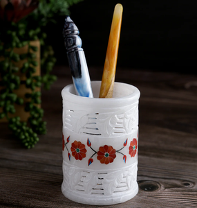 Porte-stylos en marbre à prix abordable, organiseur de bureau élégant, rangement pour outils d'écriture, accessoire de bureau, support pour stylos/crayons - Product Image 6