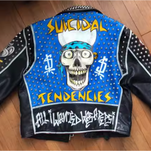 FURAT LEATHERS OEM Your Own <b>Punk</b> Printed Genuine Leather Motorcycle Biker <b>Jacket</b> Men Stand Breathable Customized Embroidered - Product Image 3
