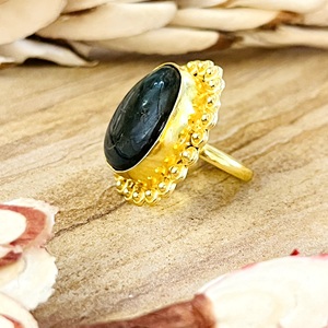 High Demand Boho Labradorite <b>Ring</b> Vintage Brass <b>Rings</b> for Women 18k Gold Plated Beaded Tribal <b>Statement</b> for Wholesale/OEM/ODM - Product Image 4