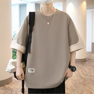 T-shirt à manches courtes pour homme RICSA INTERNATIONAL RI-3051, couleur unie beige, 100% coton respirant, uni teint, logo sur le devant - Product Image 6
