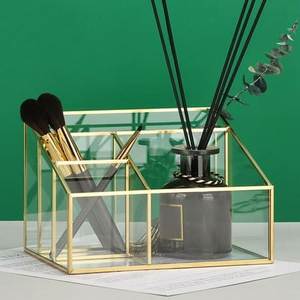 Stylish Metal And Glass Makeup Organizer <b>Case</b> For Lipstick Foundation Skincare And Beauty Accessories Storage - Product Image 1