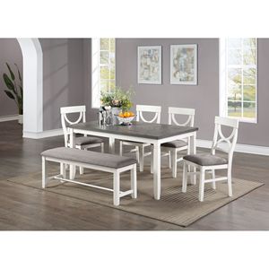 White 6pc Dining Room <b>Set</b> <b>Table</b> 4 Side Chairs a <b>Bench</b> Made From Rubberwood MDF - Product Image 1