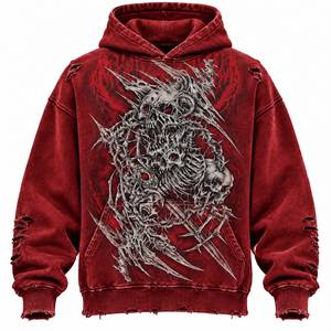Sudadera con Capucha para Hombre, Estilo Acid Wash, Diseño de Calavera Gótica, Estilo Y2K Grunge, Ropa Urbana - Product Image 1