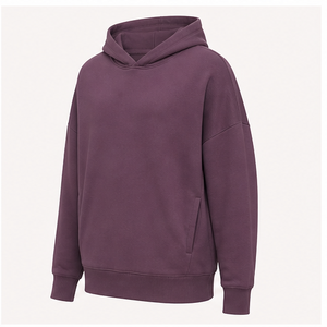 เสื้อฮู้ดดี้ทรงโอเวอร์ไซส์ผ้าโมดอลคอตตอนเทอร์รี่แบบไม่มีเชือกผูก รุ่น MHOOD-0024 สีพลัมแบบด้าน  สำหรับผู้ชาย  กระเป๋าข้าง  ปรับแต่งได้ - Product Image 3