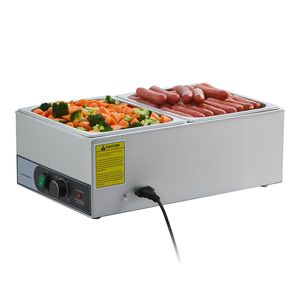 Scaldavivande Elettrico Commerciale 1200W in Acciaio Inox, Riscaldamento Rapido, da Banco, per Buffet, Bain Marie, con Temperatura Manuale, Due Vasche 1/2 - Product Image 1