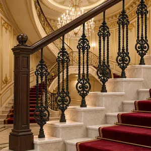 Panneau de rampe d'escalier en fer forgé orné, décorations en volutes, meneaux et balustres métalliques décoratifs pour rénovation d'escalier intérieur - Product Image 1