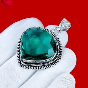 Pendentif en pierre précieuse Apatite aquatique, argent sterling 925, fait main, forme cœur, style bohème vintage, cadeau d'anniversaire et de célébration pour femme - Product Image 5