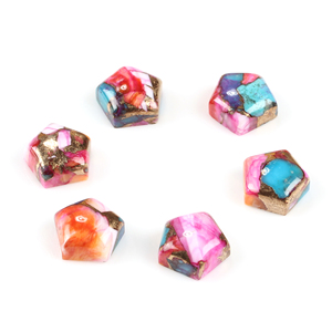 Piedra Preciosa Suelta de Alta Calidad, 12x12mm, Mixto Natural de Ostra Espinosa y Turquesa Cobre, Corte Liso, Forma Hexagonal, Cabujón con Base Plana - Product Image 1