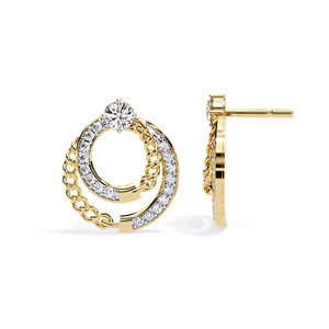 18K Yellow Gold Interlocking <b>Circle</b> Diamond Stud Earrings with Linked <b>Ring</b> Design - Product Image 1