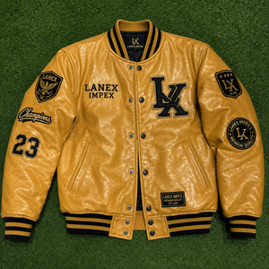 Custom Gold Varsity Letterman Jacket Men PU Leather Baseball College Jacket Embroidered Chenille Patch Bomber Jacket OEM Service - Product Image 6