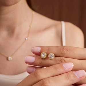 Zircon Wedding Pave Halo <b>Stud</b> Earrings 925 Sterling <b>Silver</b> 14K Gold Plated Bridal Jewelry For Women Elegant Gift - Product Image 2