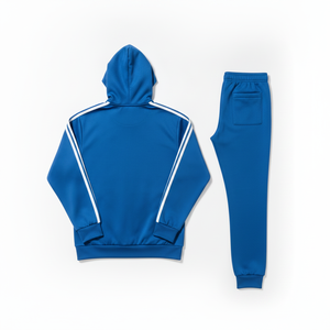 Survêtement unisexe bleu surdimensionné à capuche avec fermeture éclair, manches longues, couleur unie, design sportif, matière polyester respirante, idéal pour l'automne - Product Image 3