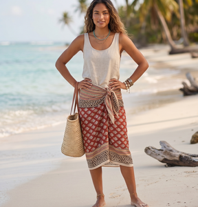 Wholesale Golden Jari Border Hand Block Print Cotton <b>Sarong</b> Soft Floral Beach Wrap Soft Floral Beach Wrap Handmade Bikini Cover - Product Image 1