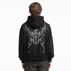 Sudadera con capucha oversize de moda urbana para hombre, con lavado ácido, efecto desgastado, pedrería y estilo vintage, con cremallera. Proveedor mayorista de sudaderas unisex. - Product Image 2